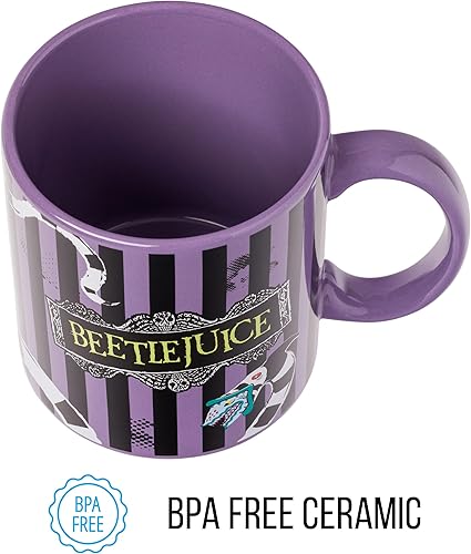 Miniatura 67 de Silver Buffalo Casper The Friendly Ghost - Taza de cerámica, 20 onzas Casper El fantasma amistoso,Beetlejuice rayas verdes y negras,Beetlejuice aquí