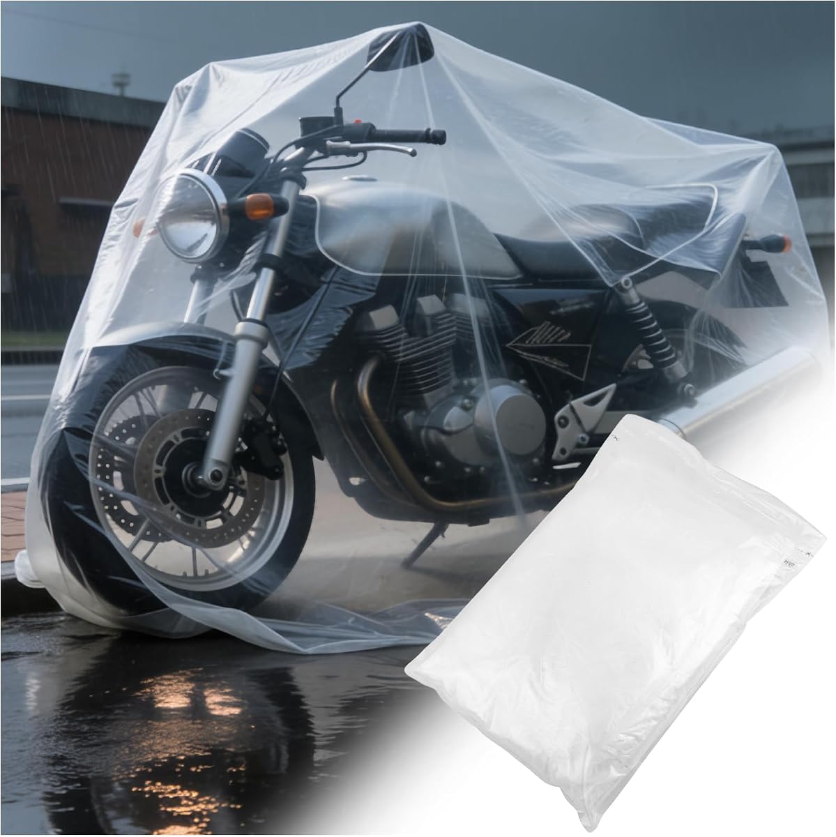 5 PIEZAS Funda para motocicleta de 98,42 * 47,24 pulgadas impermeable para exteriores, Funda para motocicleta impermeable desechable para protección al aire libre para todo tipo de clima, fundas universales para bicicletas con banda elástica