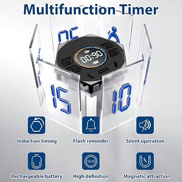 Multi-Hexagon Pomodoro Timer, Digital Cube With Various Time Presets, Magnetic Visual & Flip Focus, Rotating Display, Silent & Alarm, Count Up & Countdown for Classroom, Cook, Gym, Office