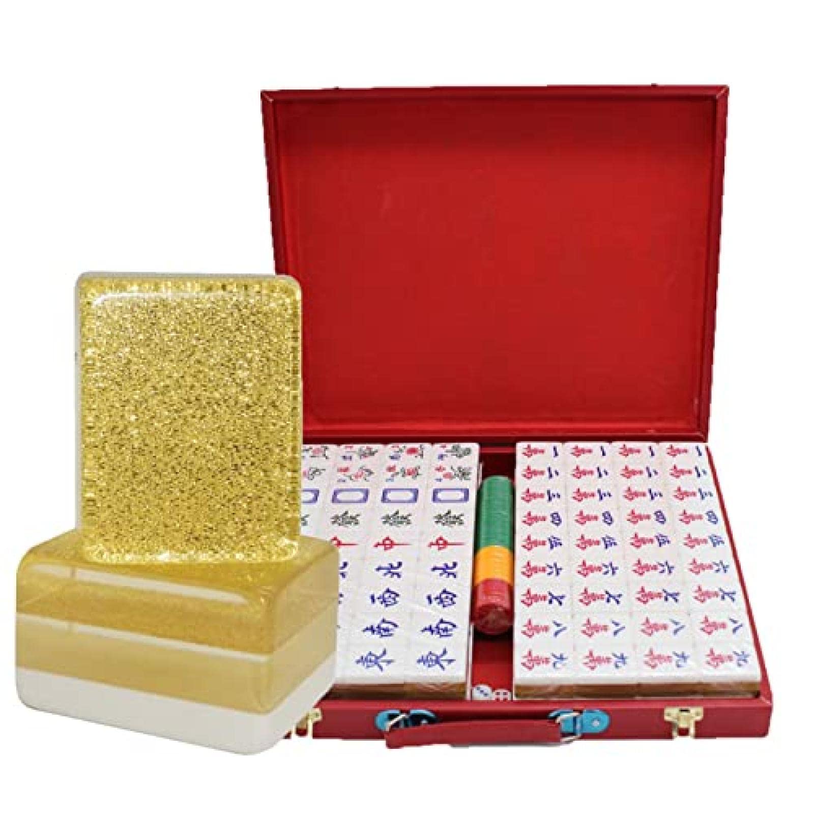 DECOTE Zestaw Mahjong, 144 płytki, przenośny zestaw Mahjong, luksusowy zestaw Mahjong, kompletne zestawy gier Majong na imprezę podróżną, rodzinną grę. plastikowe pudełko B