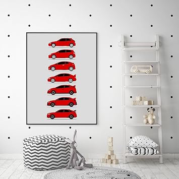 Idea Network Handmade Poster compatible with Honda Civic Type-R Generations Print Wall Art Decor of Evolution Civic Type R (EK9, EP3, FD2, FN2, FK2, FK8) - Classic Red 8x10 Satin Print