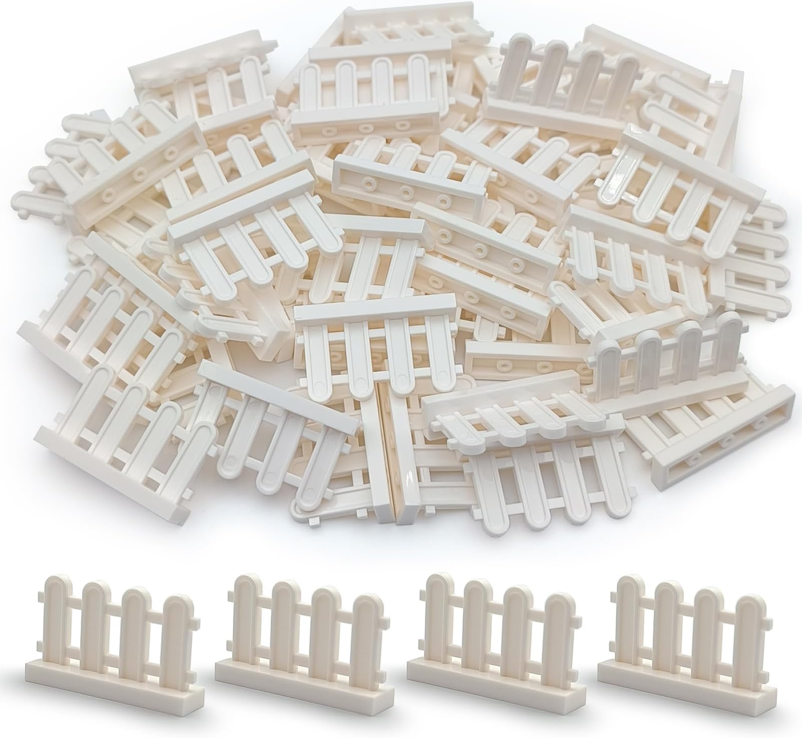 Building Block Toy Accessories 1 x 4 x 2 White Picket Fence, Bulk - 50 Pieces per Package (White)
