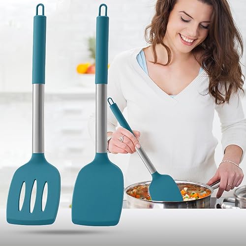 Paquete de 2 espátulas de cocina sólidas de silicona, antiadherentes, utensilios de cocina sin BPA, resistentes al calor, utensilios de cocina