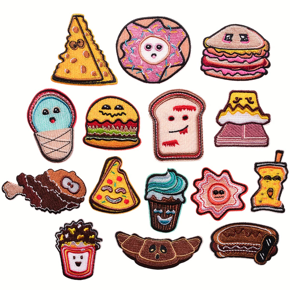 Butie 15pcs Food Chicken Thighs Pizza Ice Cream Embroidered Patches, Bright Vivid Colors, Sew On/Iron On Patch Applique for Clothes, Dress, Hat, Jeans, DIY Accessories (Food Patch)