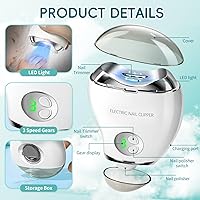 Vista 2 de Cortauñas eléctrico automático con luz LED y lima de uñas, pantalla digital LCD de 3 velocidades, almacenamiento de recortes de uñas, recortadora