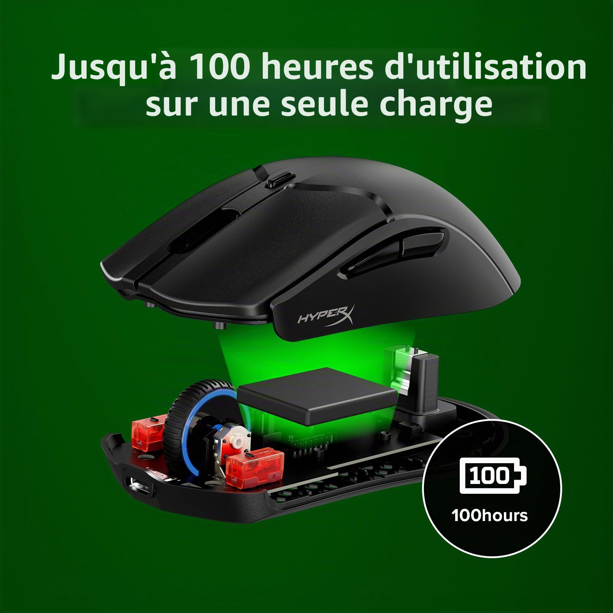 HyperX Pulsefire Haste 2 Mini Wireless, Souris Gaming sans Fil Ultra Légère 59 g, Capteur HyperX 26K Jusqu’à 26 000 DPI, Double Connexion sans Fil 2.4 GHz et Bluetooth, Autonomie Jusqu’à 100h, Noir