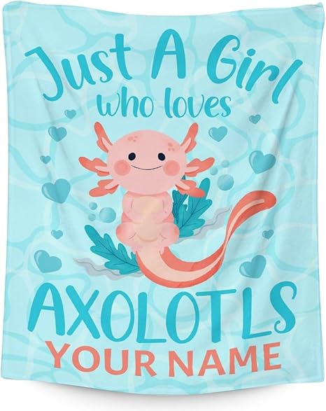Girl Blanket - 30x40 Inches Personalized Cute Axolotl Throw - Blue Soft Fuzzy Blankets for Couch & Office