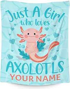 Girl Blanket - 30x40 Inches Personalized Cute Axolotl Throw - Blue Soft Fuzzy Blankets for Couch & Office
