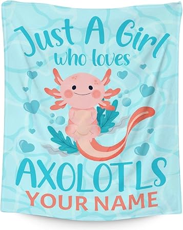 Girl Blanket - 30x40 Inches Personalized Cute Axolotl Throw - Blue Soft Fuzzy Blankets for Couch & Office