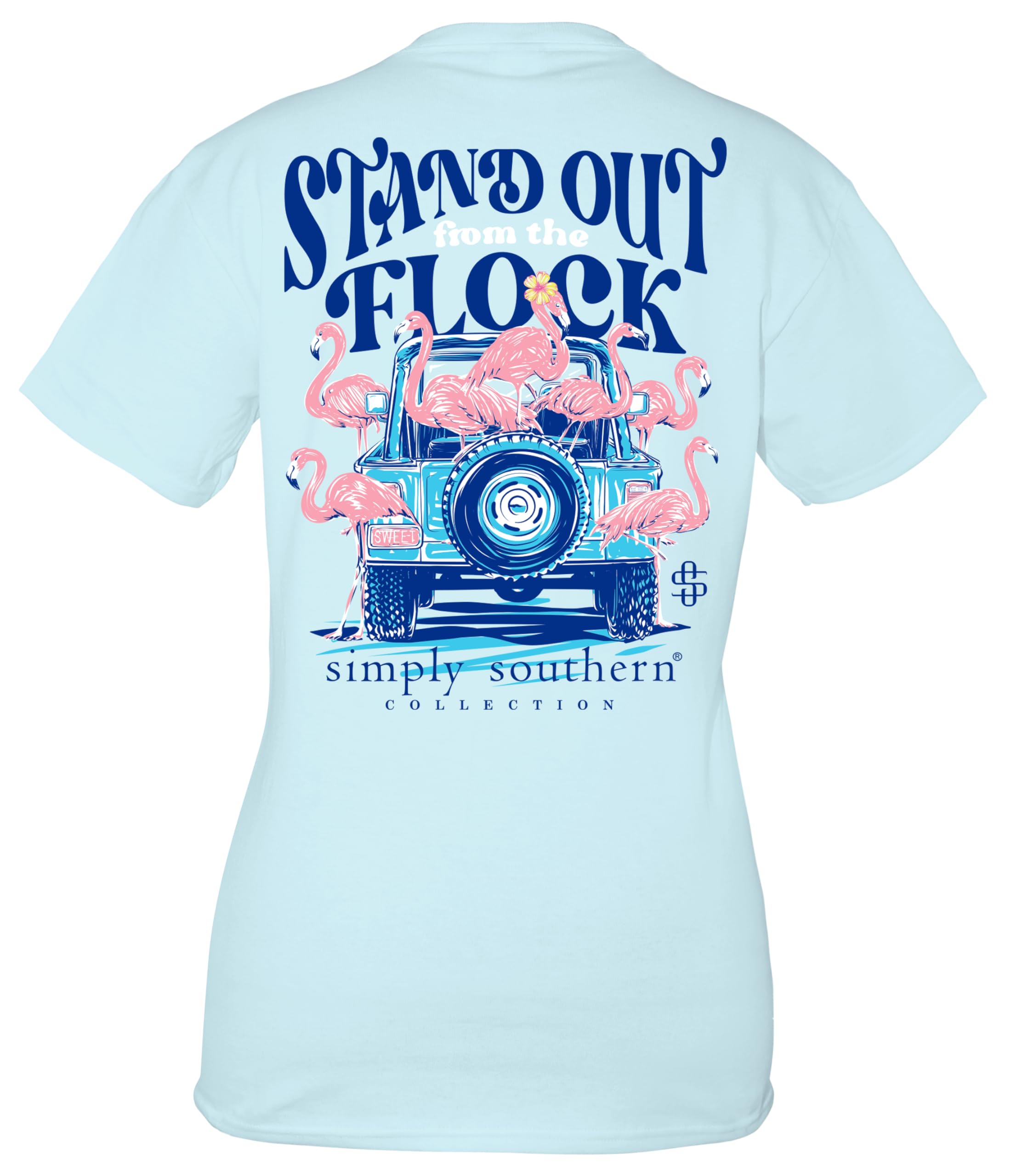 Simply SouthernStand Out from The Flock - Flamingos - Jeep - Adult T-Shirt