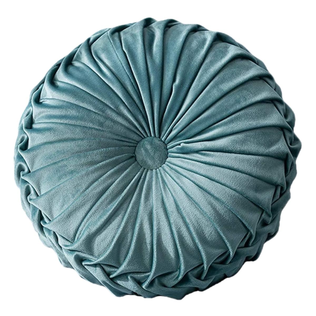 Bprtcra Round Velvet Cushions, Round Pleated Cushion, Round Pleated Cushion, Handmade Velvet Cushion for Home, Sofa, Chair, Bed, Car, 35 CM (Light Green)