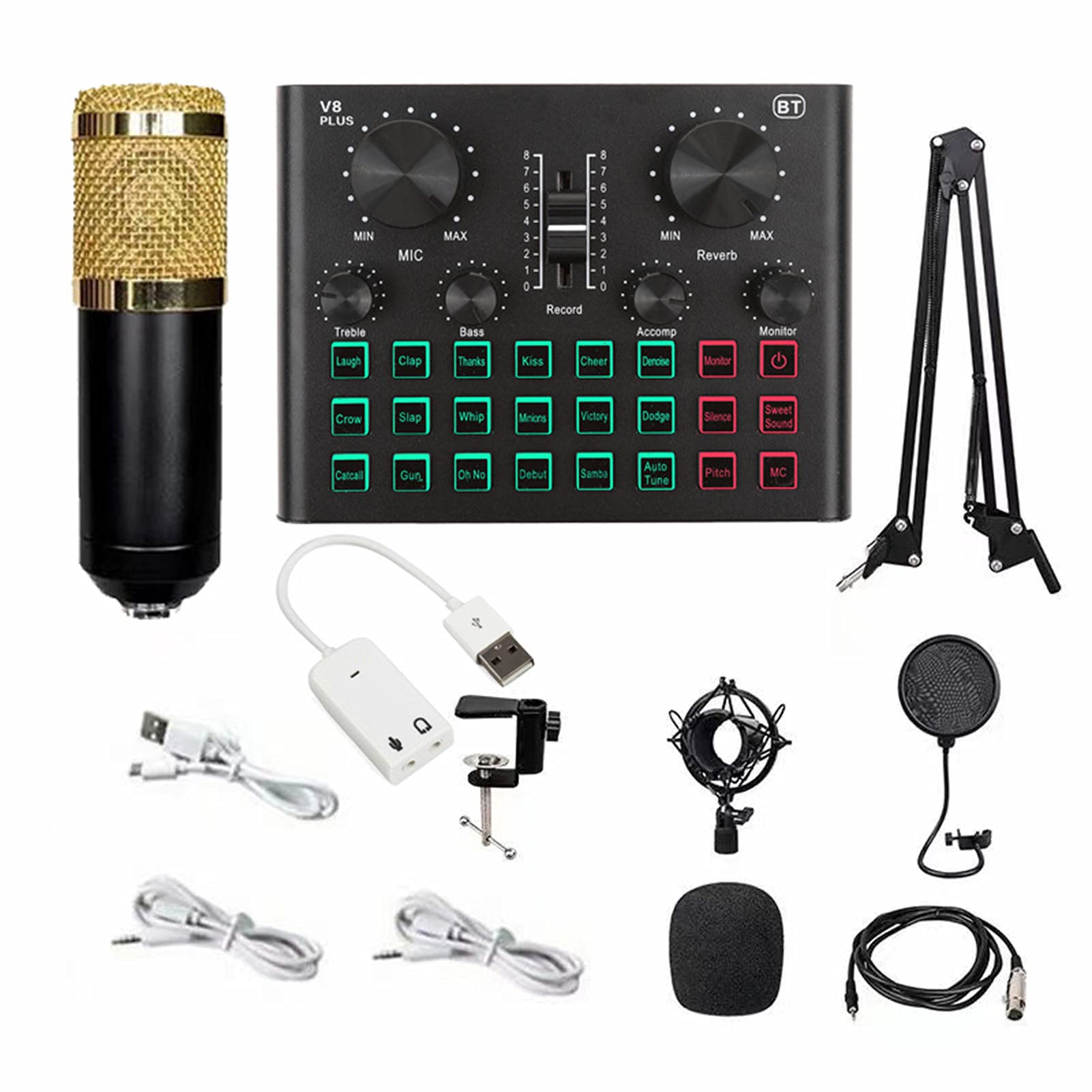 Sound Card,Sound Card & Microphone Set V8 Plus Soundcard BM800 Condenser Microphone for Live Broadcasting Recording Karaoke