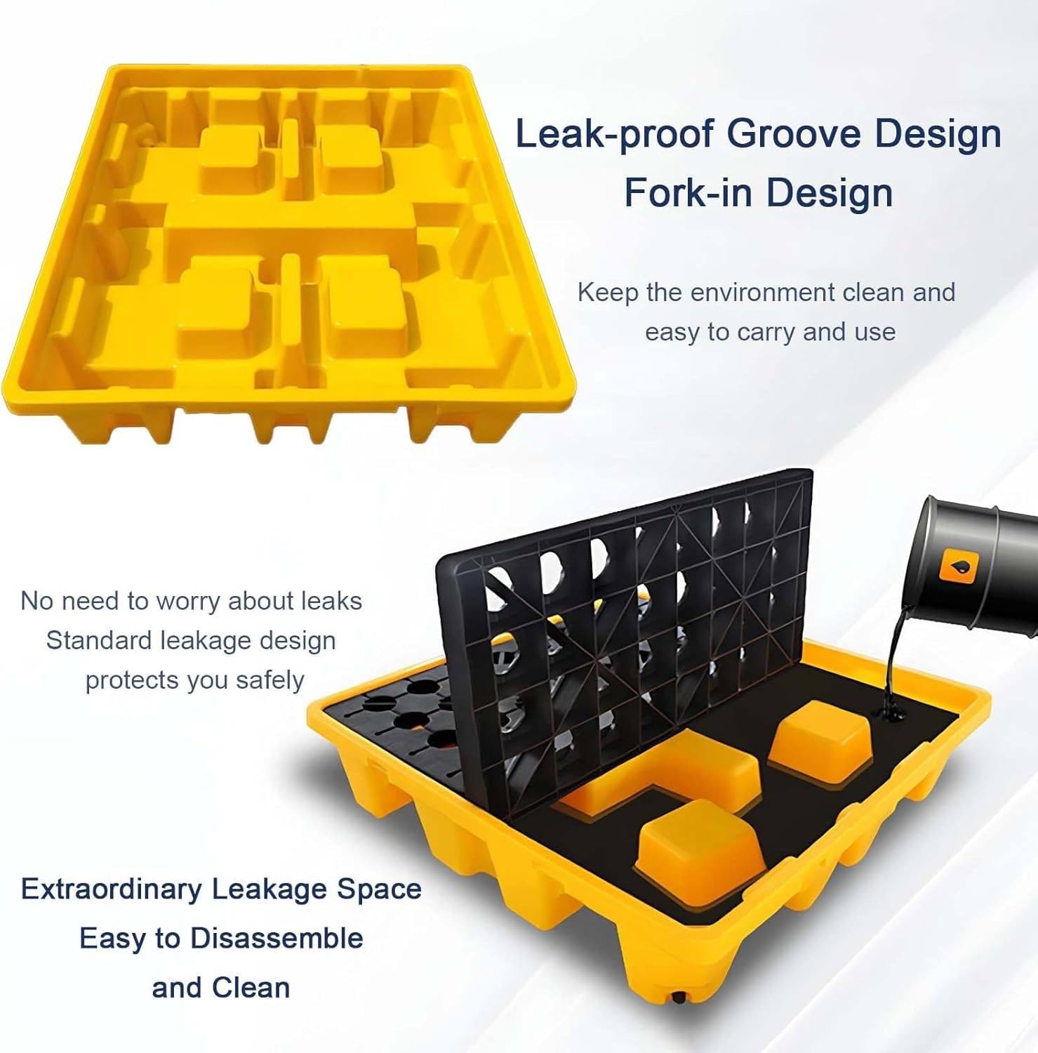 Générique Bac de rétention étanche avec Orifice de Drainage, Conception modulaire antidérapante pour Le Stockage Industriel et la Gestion des fluides, 66 x 66 x 15 cm, Solution Durable et Efficace