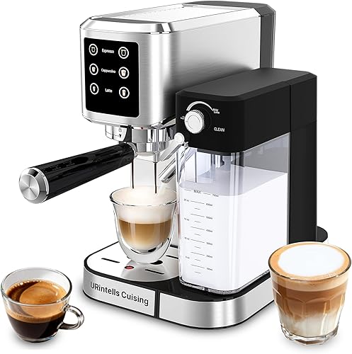 Miniatura 10 de Máquina de café expreso de 20 bares, temperatura y tiempo, pantalla LED, máquina de café espresso con espumador de leche automático ajustable sin