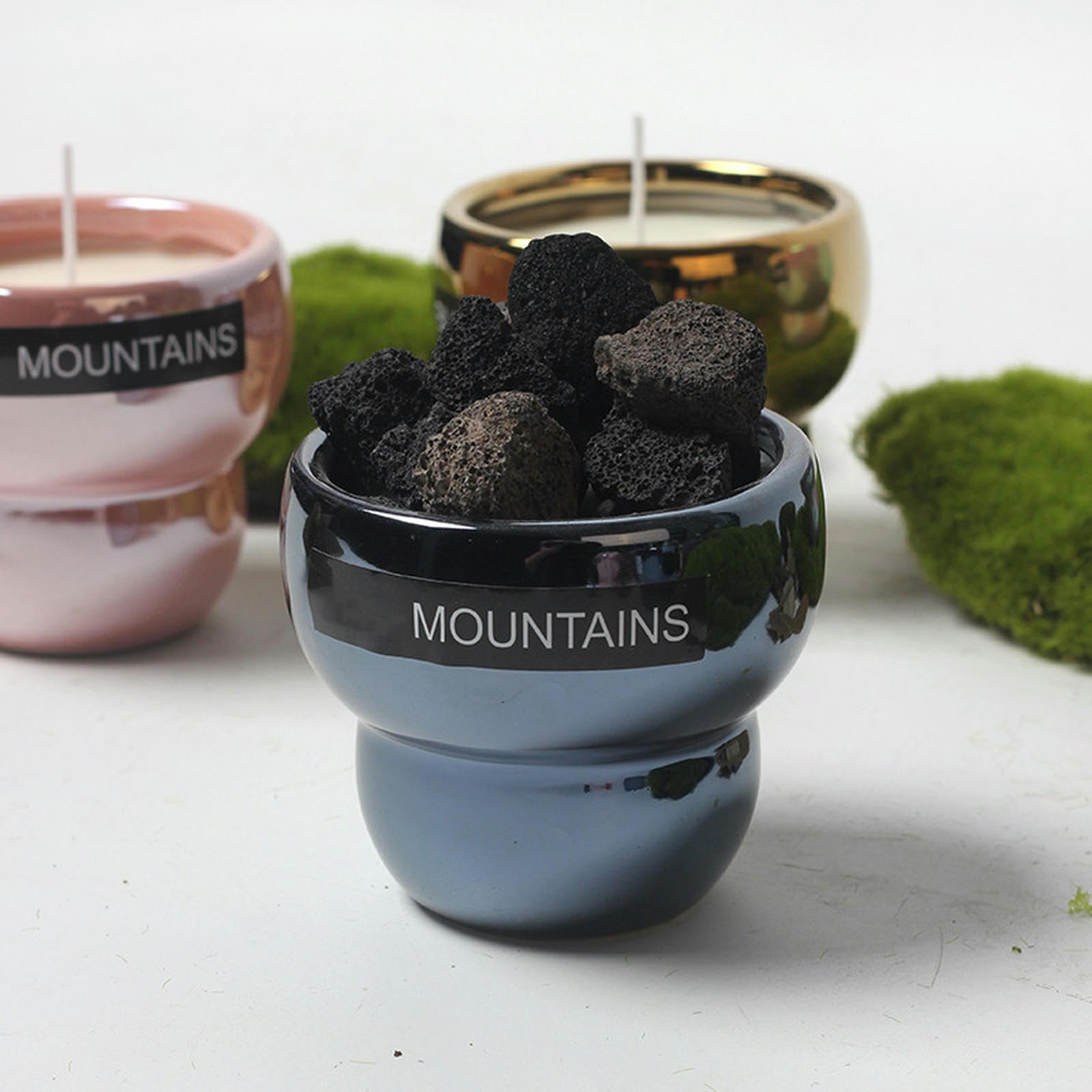 Lot de 2 bougeoirs d'aromathérapie nordiques simples et créatifs en céramique galvanisée - Double cercle - Blanc - Huile de citronnelle