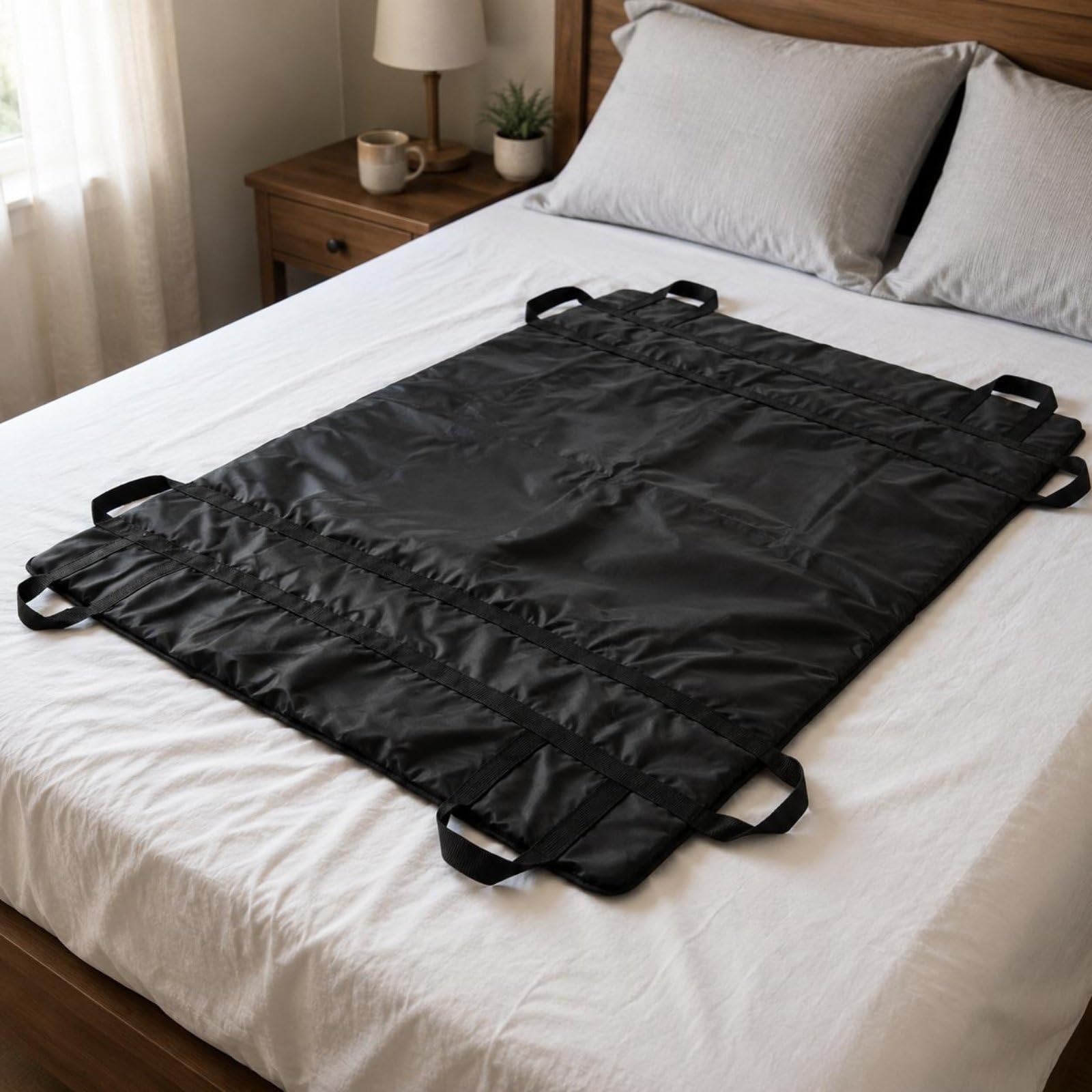 Cinturón de Transferencia para Ancianos Banda de Traslado Arnés de Reposicionamiento Sábana de Ayuda Material Oxford 600D con Superficie Amplia y, Negro
