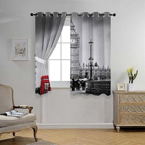 Cortinas para Cocina London - Manta corta insonorizada con ojales, 85 pulgadas de ancho por 85 pulgadas de largo, 2 paneles