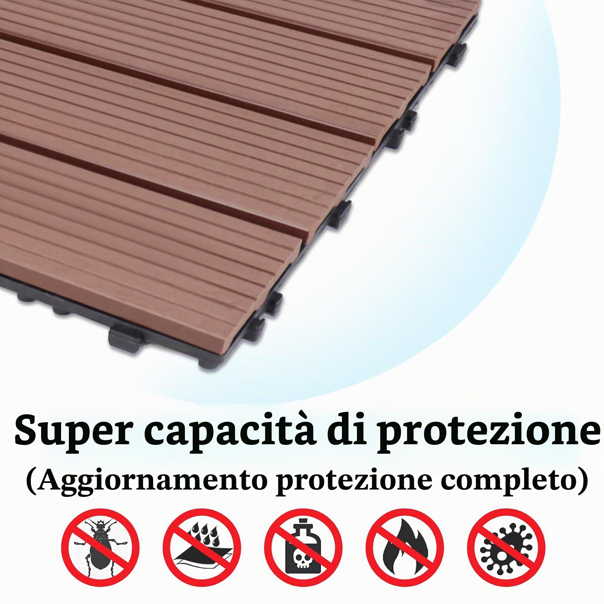 UISEBRT 6 pezzi per pavimenti in WPC, effetto legno, piastrelle a clic, in plastica, per giardino, balcone, terrazza (30 x 60 cm, marrone)