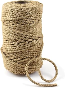 Jute Twine String 6mm1/4 in 164 Feet Long Natural Burlap String Rope Brown for Crafts Crafting Gift Wrapping Packing Gardening Crochet Knitting Macrame Decor DIY Arts Craft