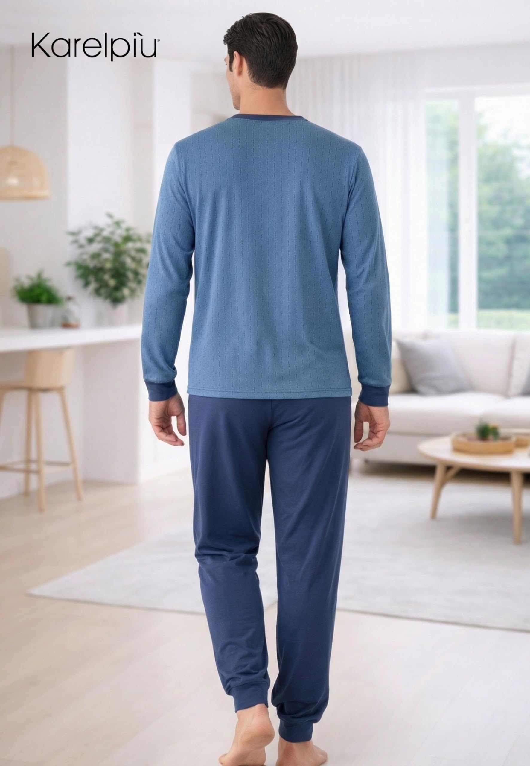 Intimitaly Karel Pigiama Uomo Cotone Lungo Primaverile, 100% Cotone, Leggero, Traspirante, Maniche Lunghe, M-XXL - 3