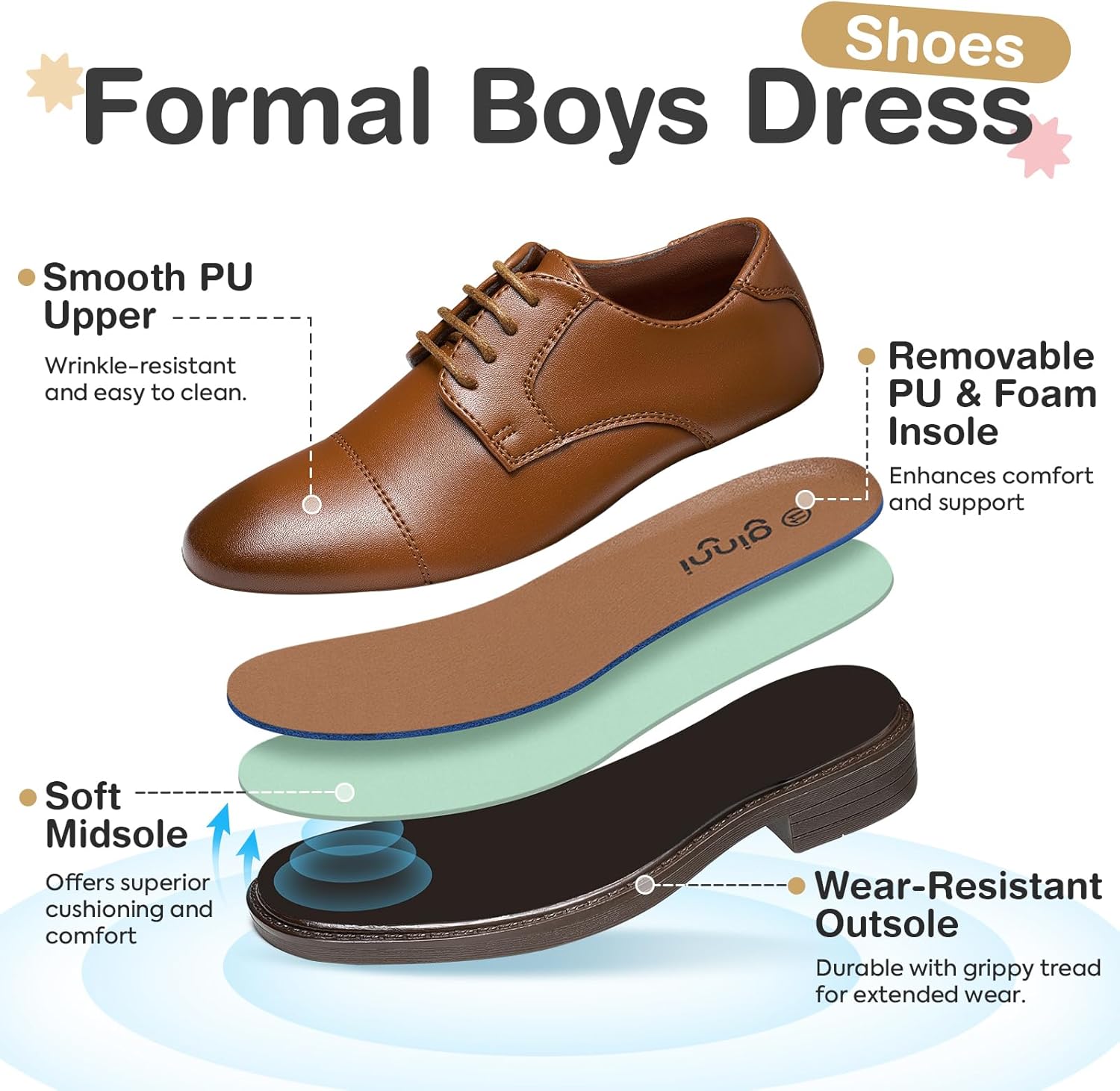 GINNI Boys Dress Shoes Classic Oxfords Wedding Church Formal Shoes for Toddler/Little Kid/Big Kid - Image 4