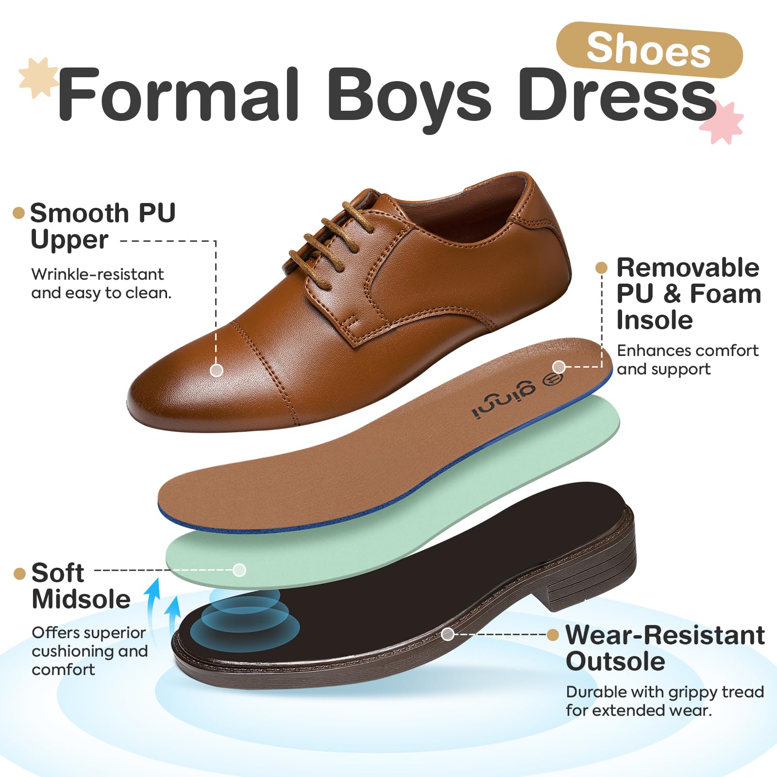 GINNI Zapatillas de Vestir Niños Zapatos de Cordones Oxfords Clásico Formales Derby para Boda Lglesia Escuela
