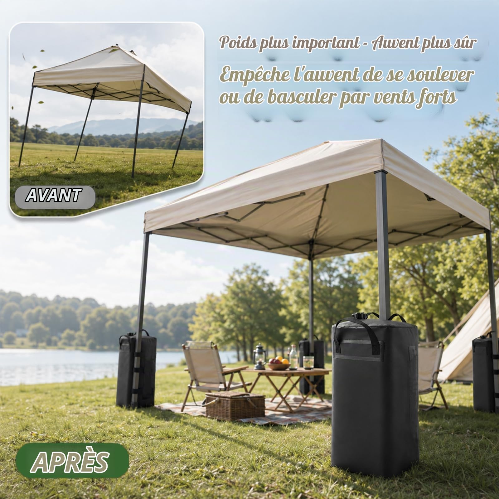 Lot de 4 poids de 25 l pour tonnelle, sacs de sable et pieds de tonnelle, remplis d'eau, sacs de lestage réutilisables, sacs de sable pour tonnelles, tentes de jardin, tentes de réception