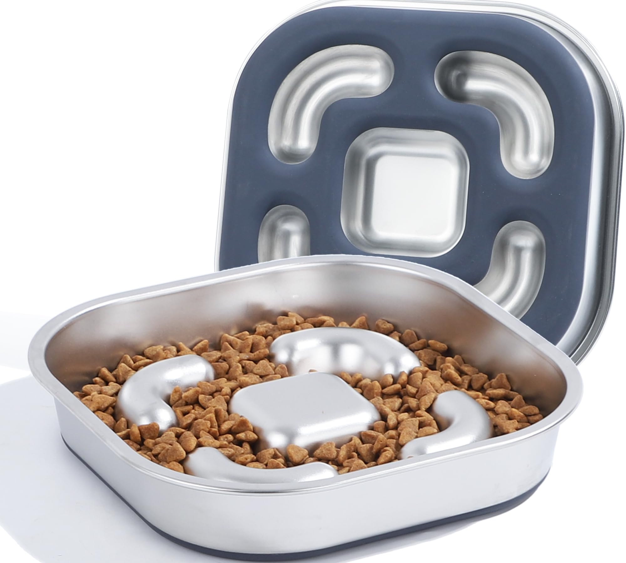Nicelock Slow Feeder Dog Bowls 304 Stainless Steel 5 Cups, Large Capacity Dog Food Slow Feeding With Non-Slip Rubber Base, 2-in-1 Slow Feeder Metal Dog Bowl for All Breeds Size