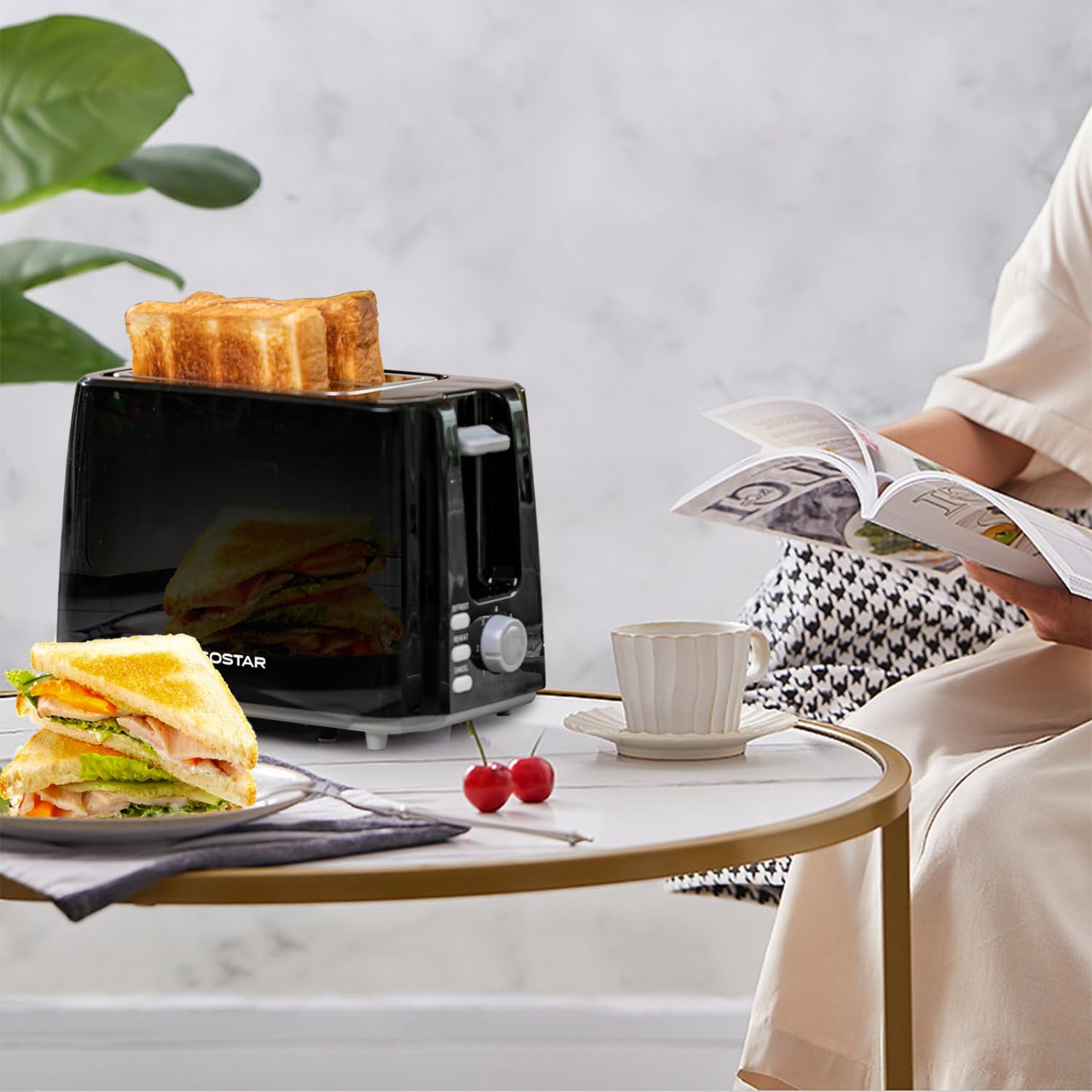 Aigostar Warrior 30JRL – Tostador para dos rebanadas con 7 niveles de tostado, 750 W de potencia, función descongelación y recalentar. Libre de BPA, color negro. Diseño exclusivo.