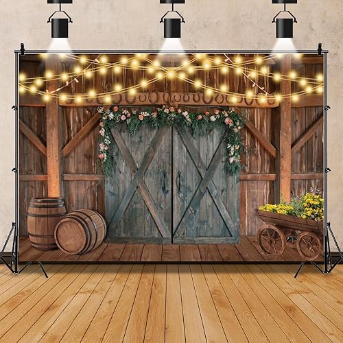 Miniatura 5 de Telón de fondo occidental de 10 x 8 pies, vaquero salvaje oeste, rústico, floral, granja, granero, fotografía, fondo de Navidad, vintage, puerta de