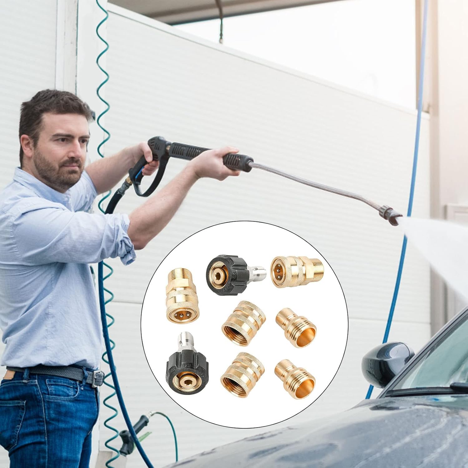 Set di 8 adattatori per idropulitrice a sgancio rapido, kit adattatore M22 girevole a 3/8 '' Quick Connect 3/4" a sgancio rapido