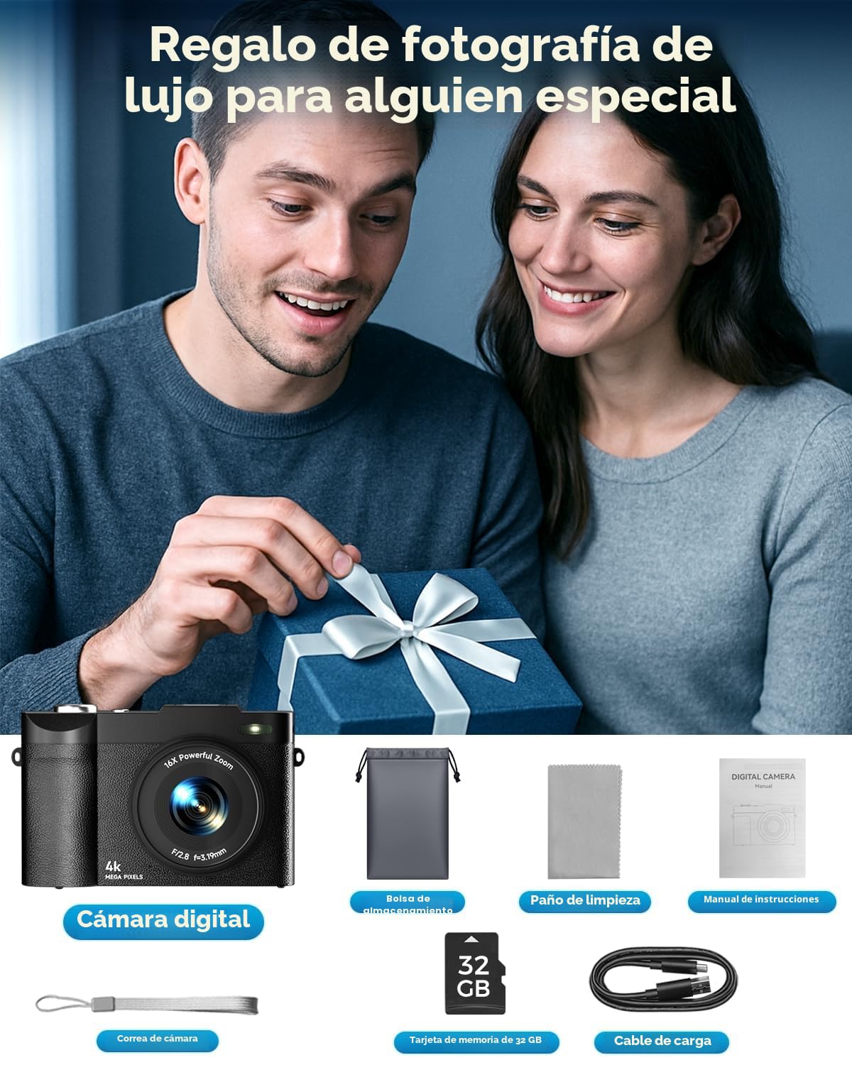 Camara De Fotos 4K: Maxmango 48 MP Cámara Digital Compacta con Pantalla Flip De 180° De 2,8", Autofocus Vlogging con 32GB, 16X Zoom, para Principiantes Niña Niños Chico Adolescentes