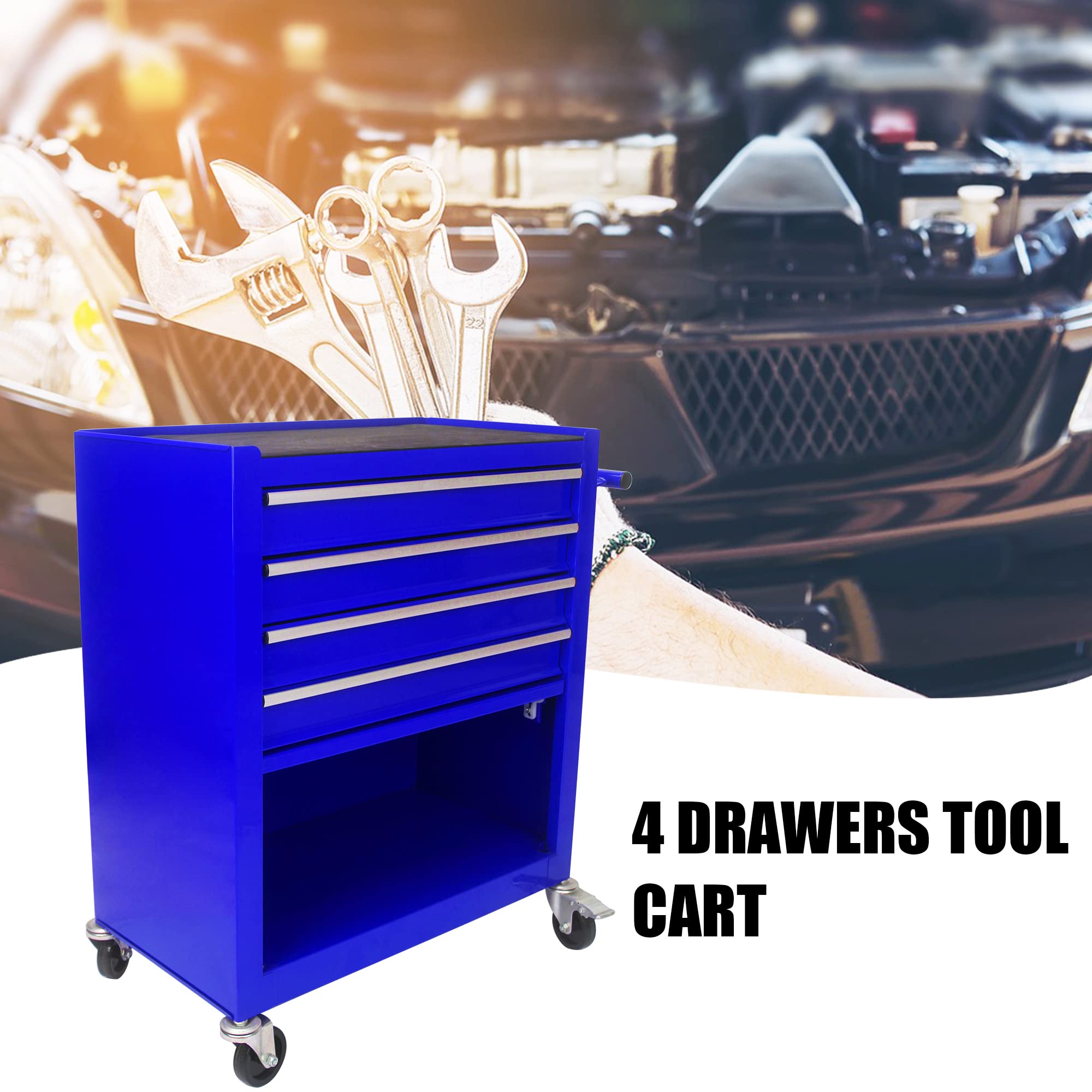 GOWE 4 Drawers Multifunctional Tool CART with Wheels-Blue
