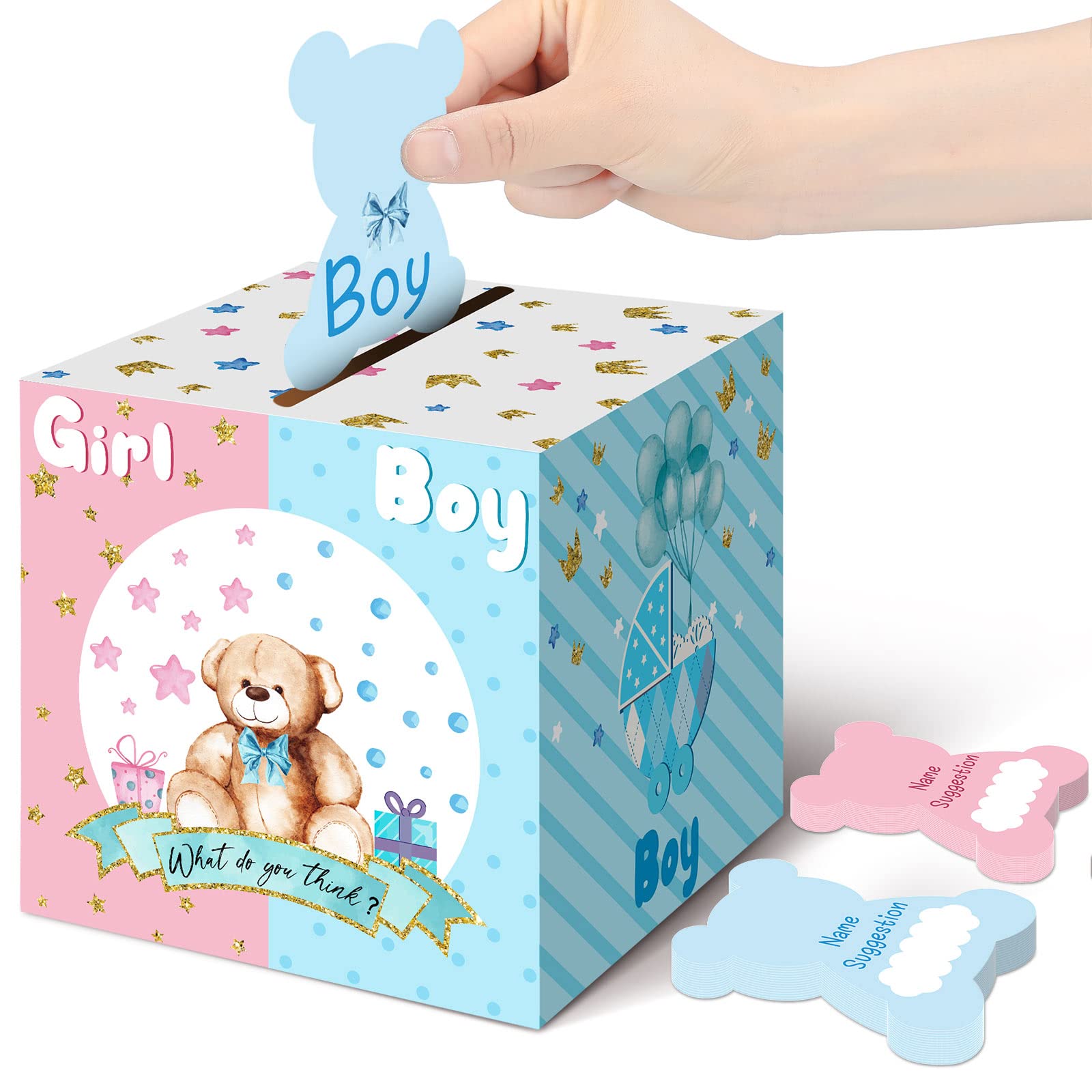Buy Boy or Girl Gender Reveal Voting Box with 50 Ballot Cards Baby