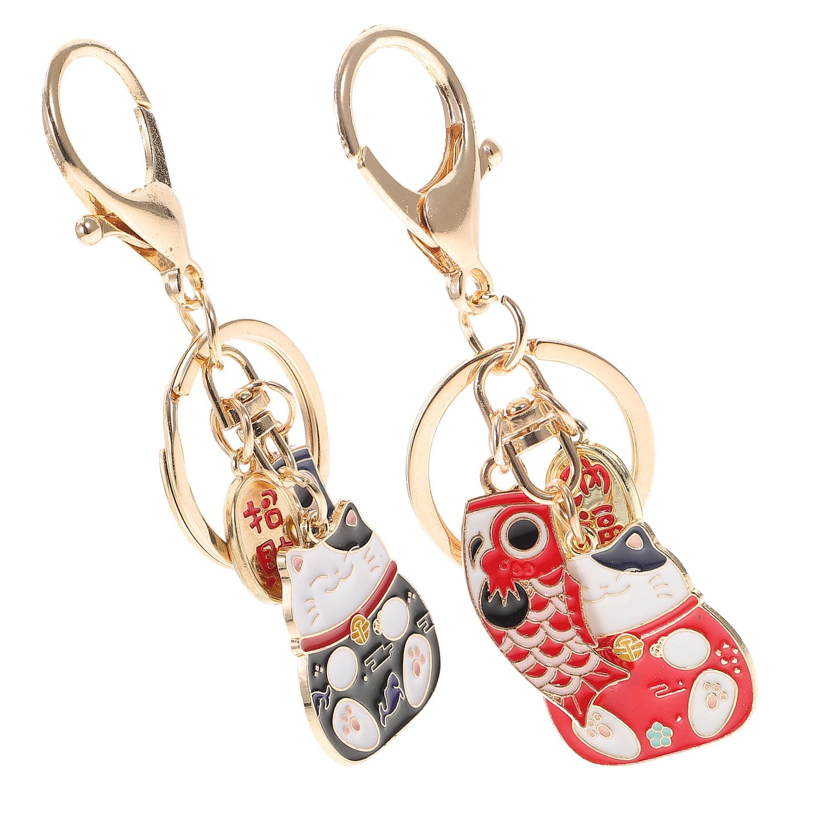 PATKAW 2 Piezas Llavero de Gato Fortuna de Aleación de Zinc Rojo, Diseño Práctico y Multiusos, Adecuado para Decoración de Mochilas Escolares y Obsequio de Cumpleaños