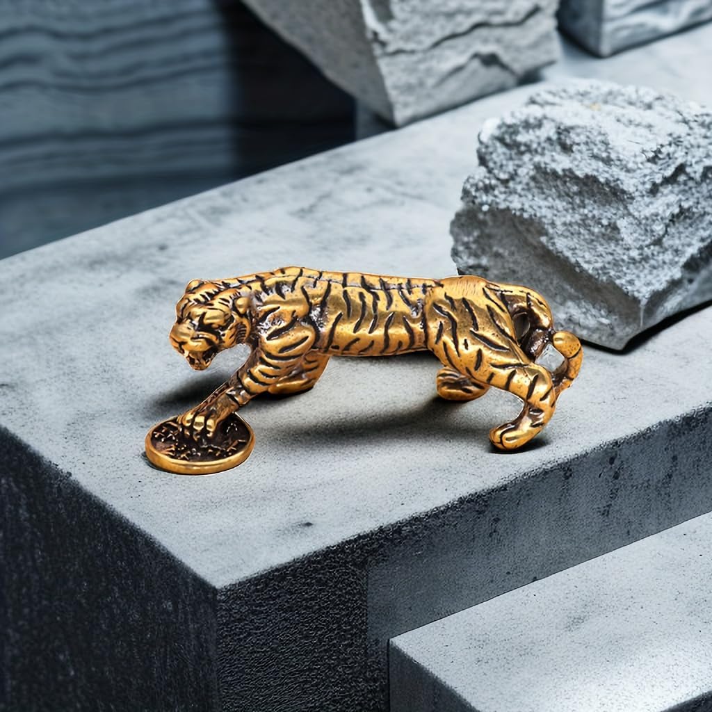 2 Mini Bronze Tiger Statues for Decorating Living Rooms and Desks, Suitable for Outdoor Pond, Garden, and Lawn Decoration, Landscape Animal Statues