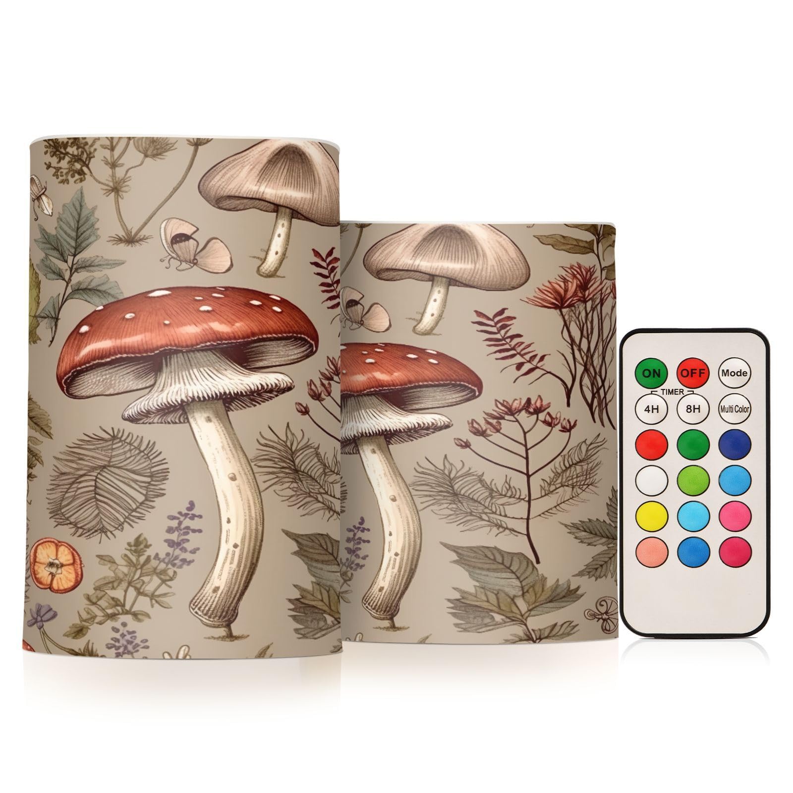 Kigai Mushroom Brown Flameless Candles with Remote Control and Timer,Battery Operated LED Pillar Candles Adjustable Brightness for Ourdoor Indoor Use,Home Decor,2 Pack