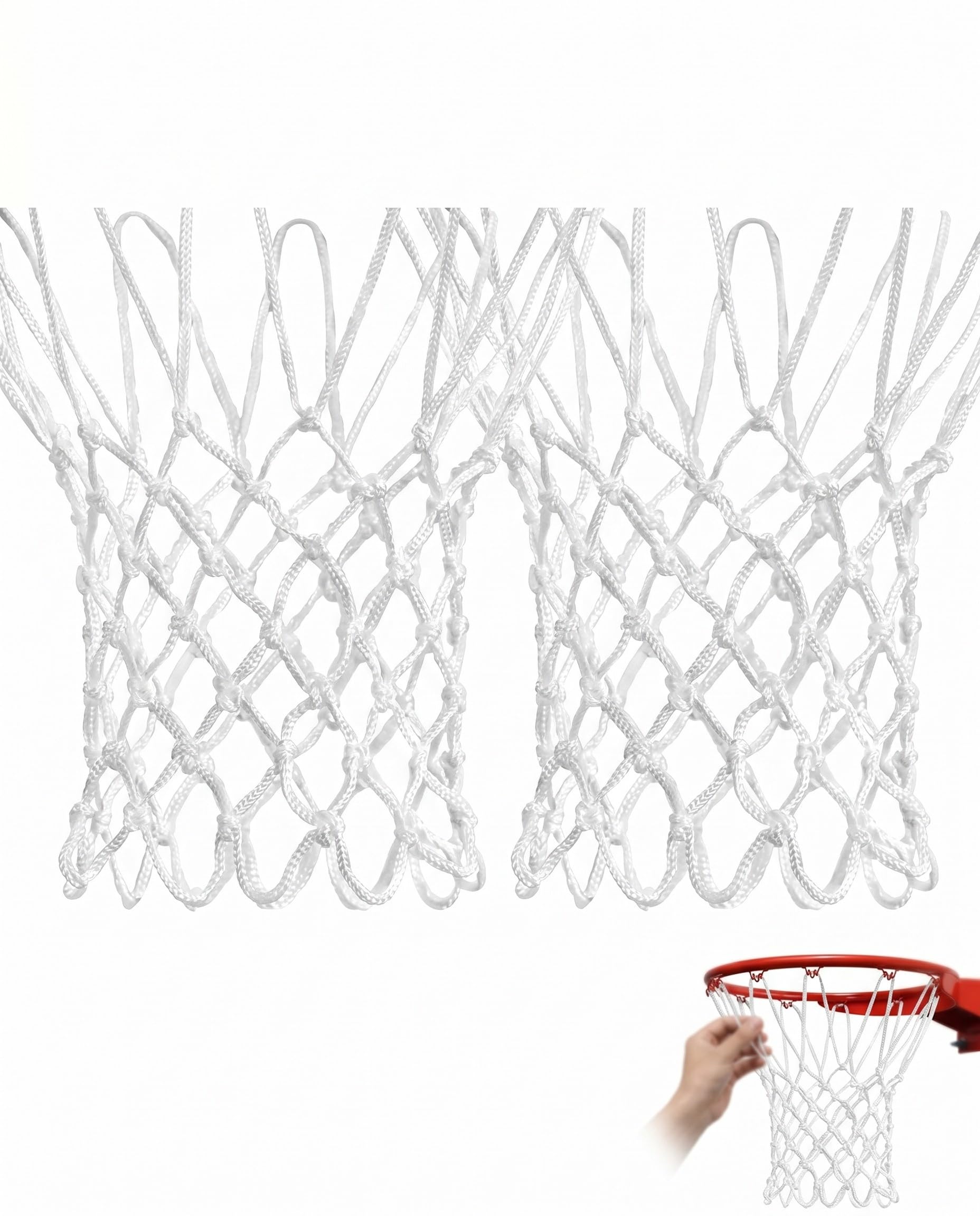 Red de Baloncesto 2 Piezas, Blanco, Tamaño Estándar 12 Bucles, Reemplazo Universal para Canasta y Aro Interior Exterior, Alta Durabilidad