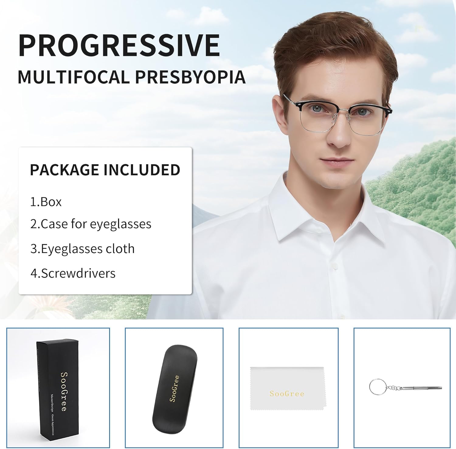 SooGree Blue Light Blocking Progressive Multifocus Reading Glasses Men Women Ultralight Multifocal Presbyopic Readers Glasses