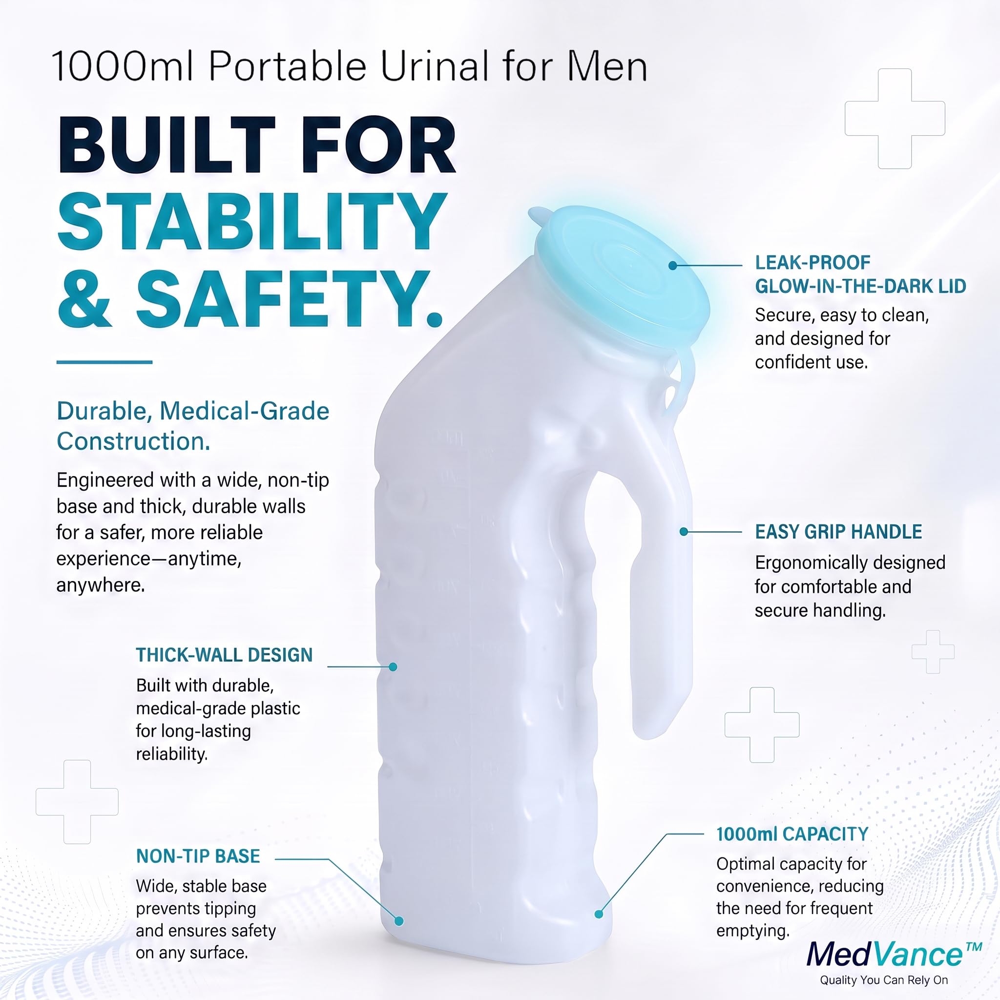 MedVance Male Urinals - Spill-Proof & Glow in the Dark -5