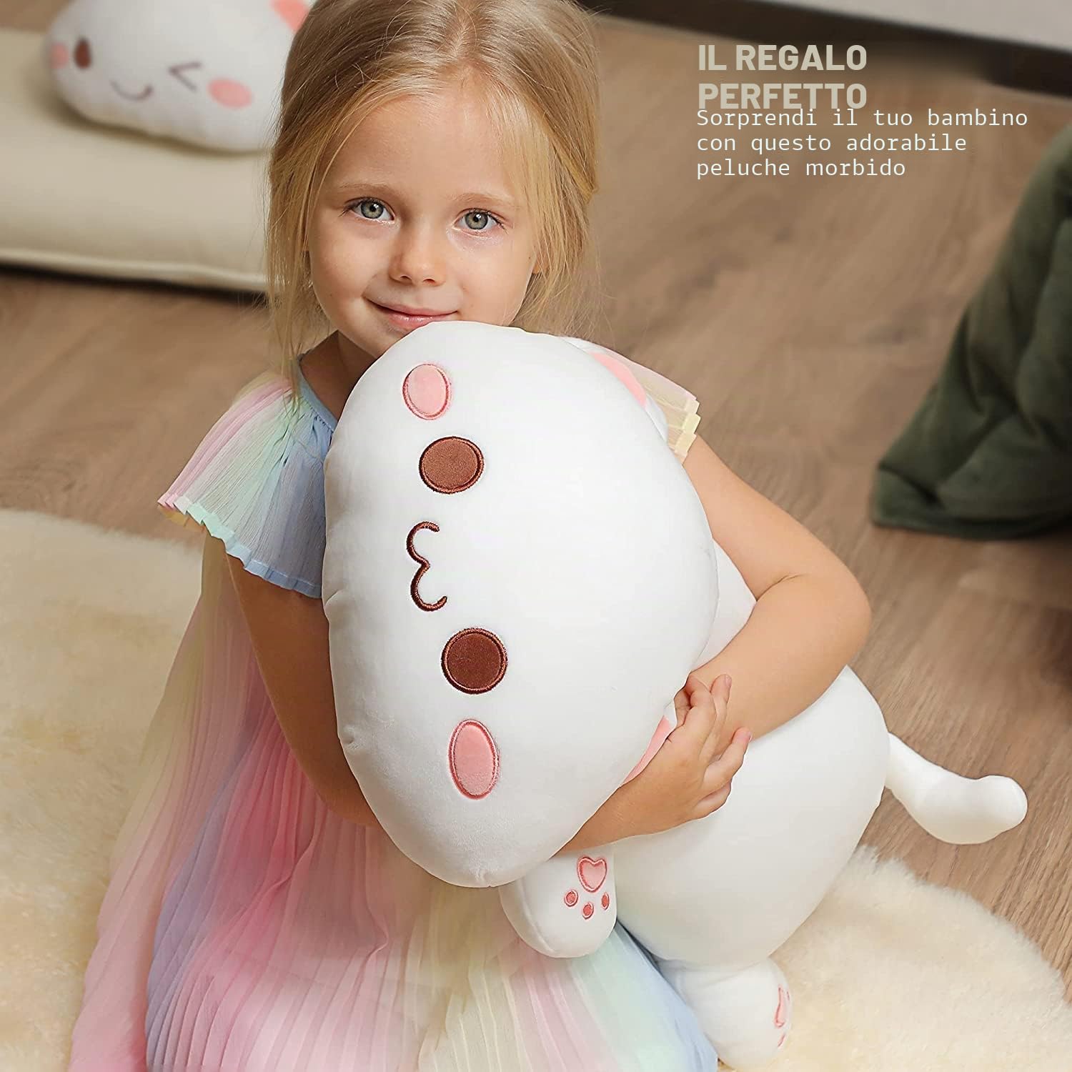 shownicer Peluche Gatto, Kawaii Giocattolo Morbido, Animali di Peluche Gattino, Bambola di Peluche Cuscino, Regalo per Bambini Ragazza 3+ Anni (Bianco, 50cm)