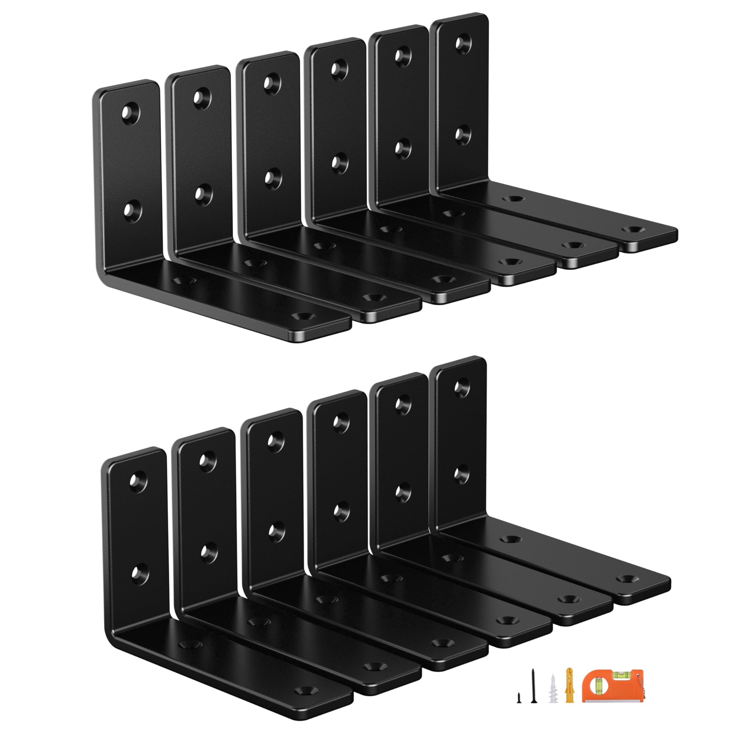 NEODROP 12-Pack 6 Inch Heavy Duty Shelf Brackets, Premium Floating L Bracket for Wall, Kitchen, Mantel Shelves Support | Quarter Inch (1/4") Thick |