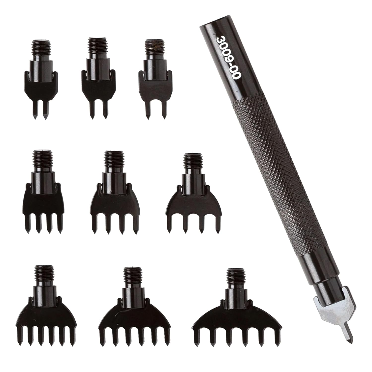 Tandy Leather Diamond Hole Chisel Set - for Clean Even Holes - Interchangeable Tips for Leather Sewing Projects - 10 Piece Set