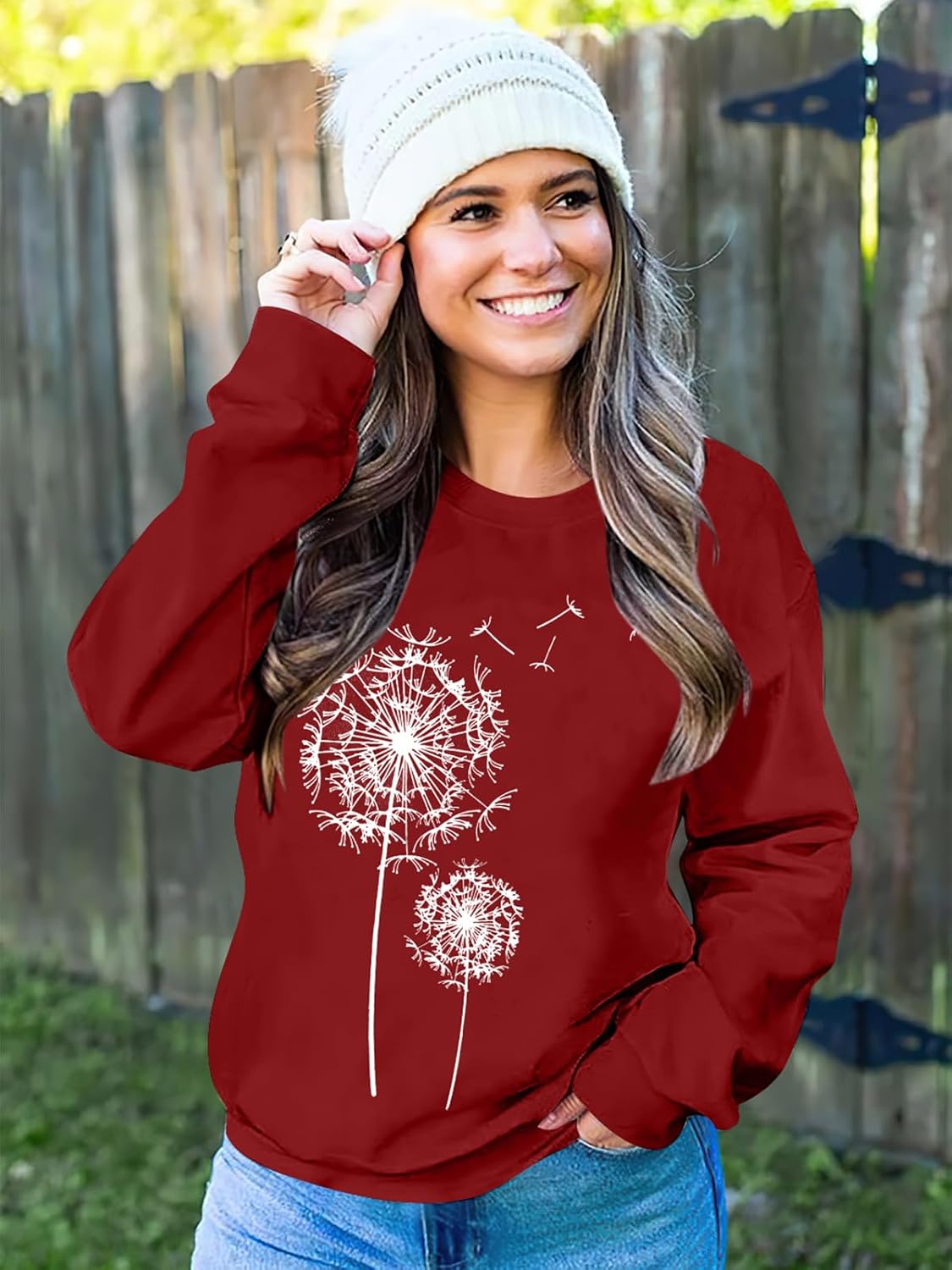 BANGELY Womens Dandelion Sweatshirt Hope Love Floral Graphic Shirt Casual Crewneck Tee Loose Long Sleeve Pullover Tops - Image 2