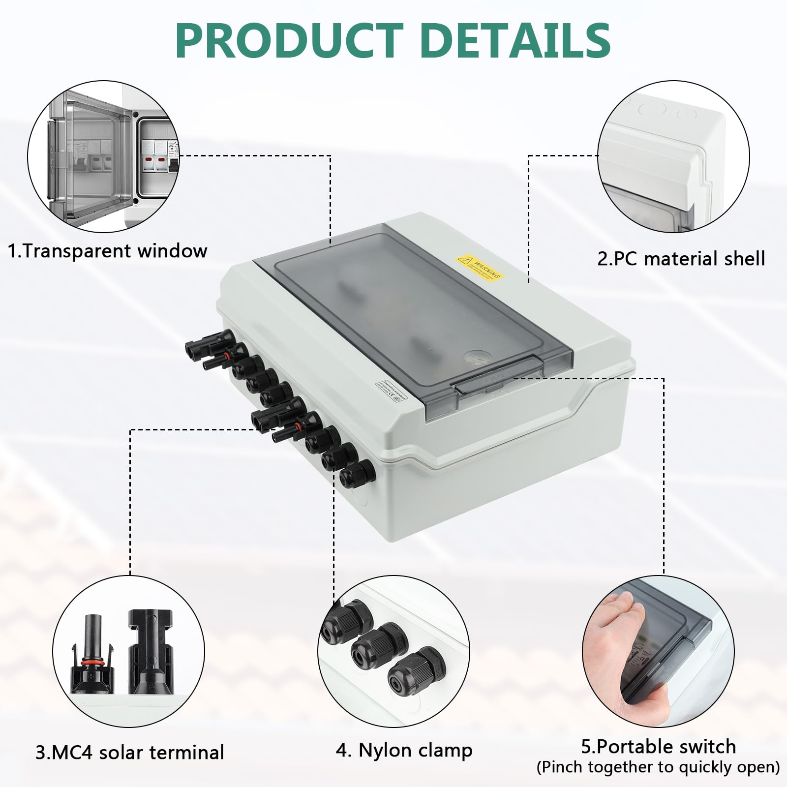 Protezione da Sovratensione PV Solare con Fusibile, Scaricatore di Sovratensione DC 40A/1000V, 2 In 2 Out Interruttore Automatico DC Protezione Contro I Fulmini, IP65 Impermeabile