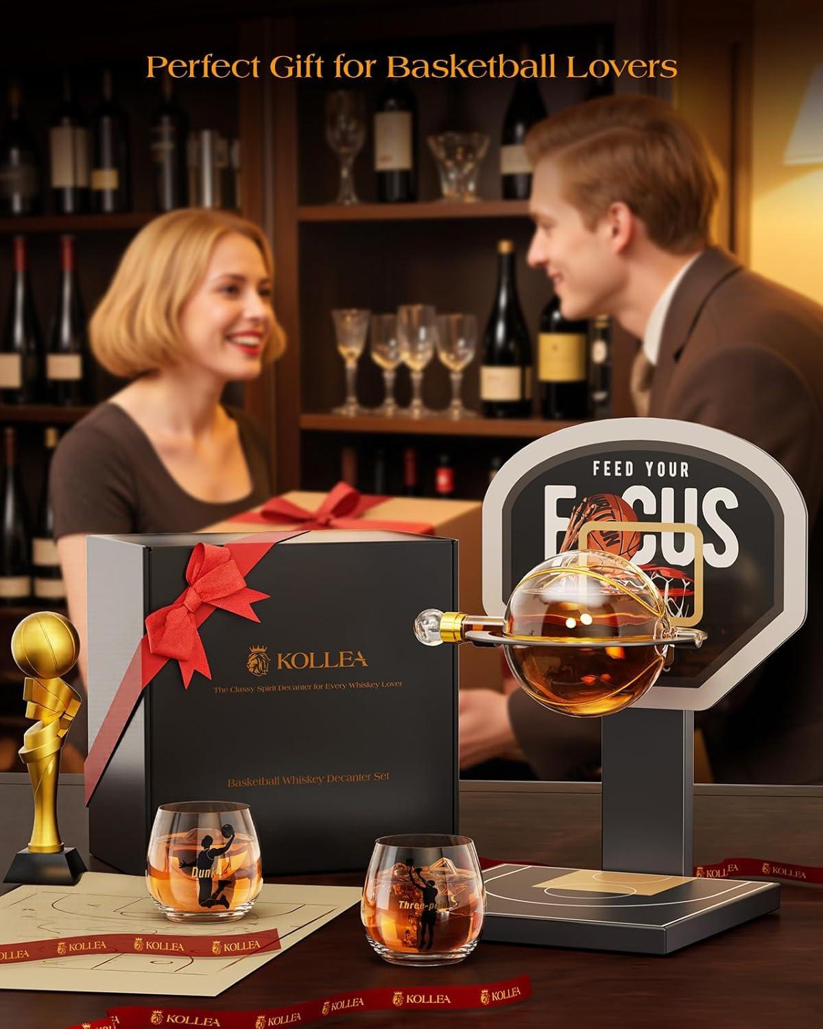 Kollea Basketball Whiskey Decanter Set with Black Court Stand & 2 Glasses, Stylish Liquor Decanter Gift for Men, Dad, Brother, Husband, Sports Lover - Birthday, Anniversary, Christmas, Retirement Gift - Image 7