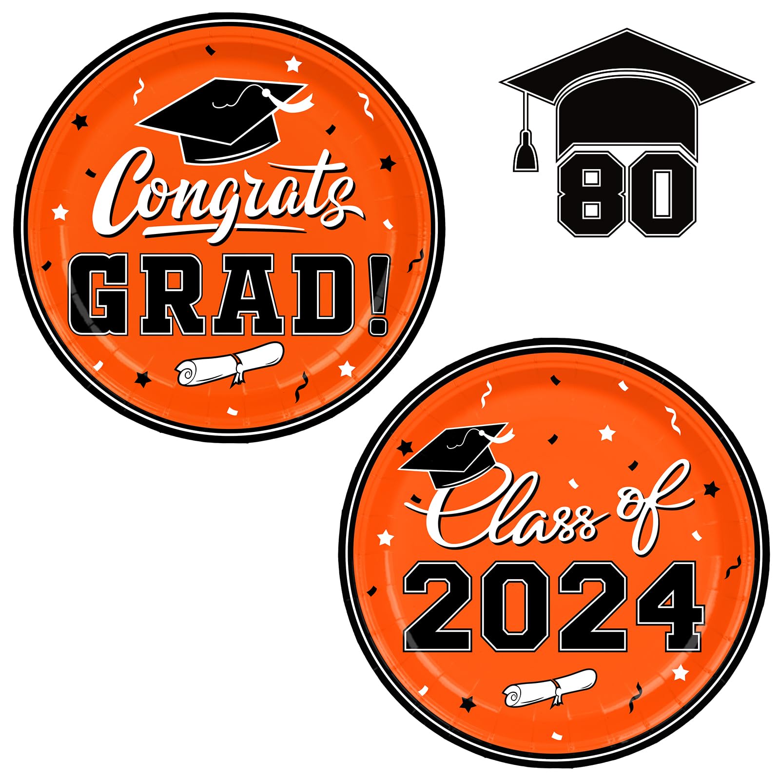 Photo 1 of Gatherfun Graduation Party Supplies Graduation Party Dinnerware Orange Disposable Paper Plates for Congrats Grad Party Decorations, Serve 80