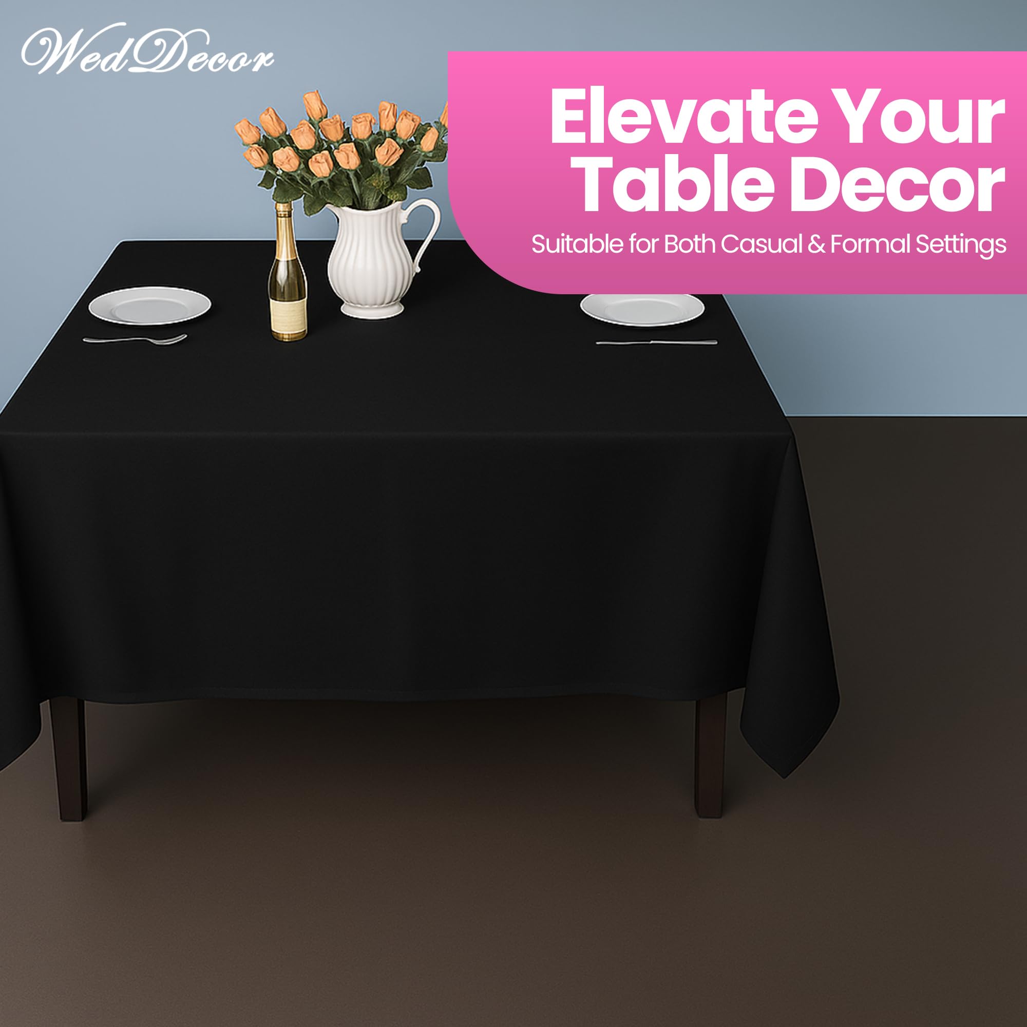 Weddecor 70 x 70 Pulgadas Negro 10 Piezas Mantel Cuadrado Tela de poliéster Duradero Mantel para Boda cumpleaños Aniversario Cena Fiesta Eventos decoración