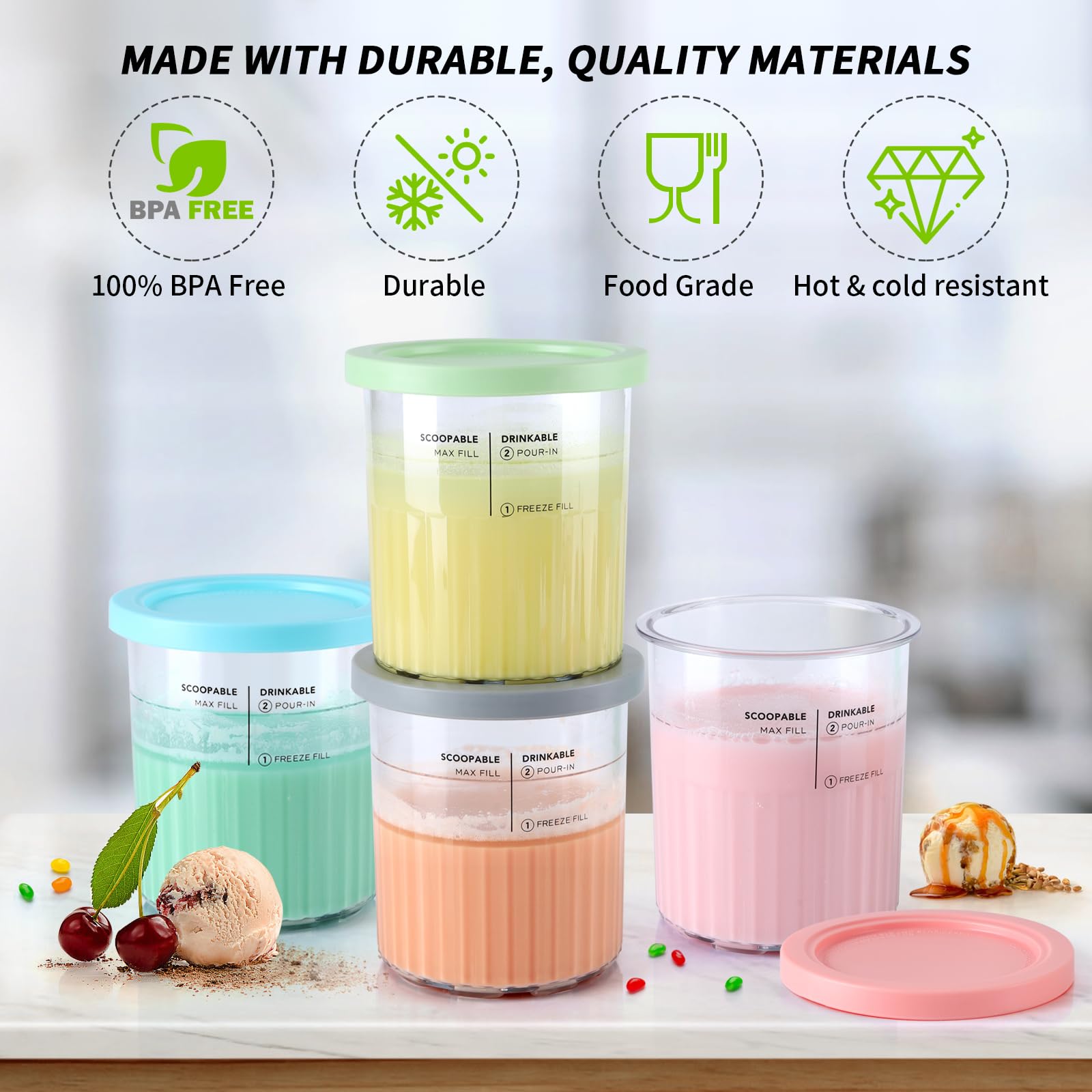 4 Stück Ninja Creami Deluxe Behälter, 800 ml Ninja Eisbehälter für NC5