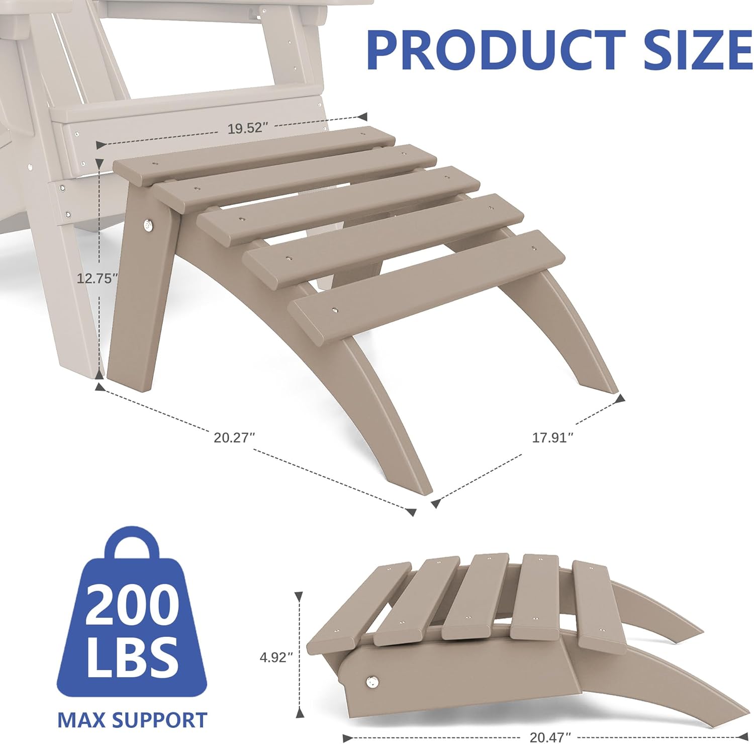 FOOWIN Folding Adirondack Ottoman Set of 4, HDPE All Weather Adirondack Footrests, Ottoman for Adirondack Chair,Patio Footstool for Outside Easy Storage,for Patio, Backyard, Porch, Garden, Brown